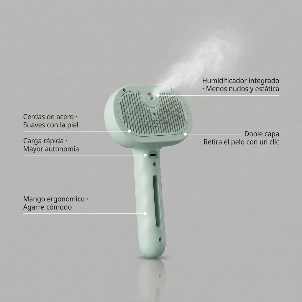 Cepillo  con humidificador removedor de pelo muerto
